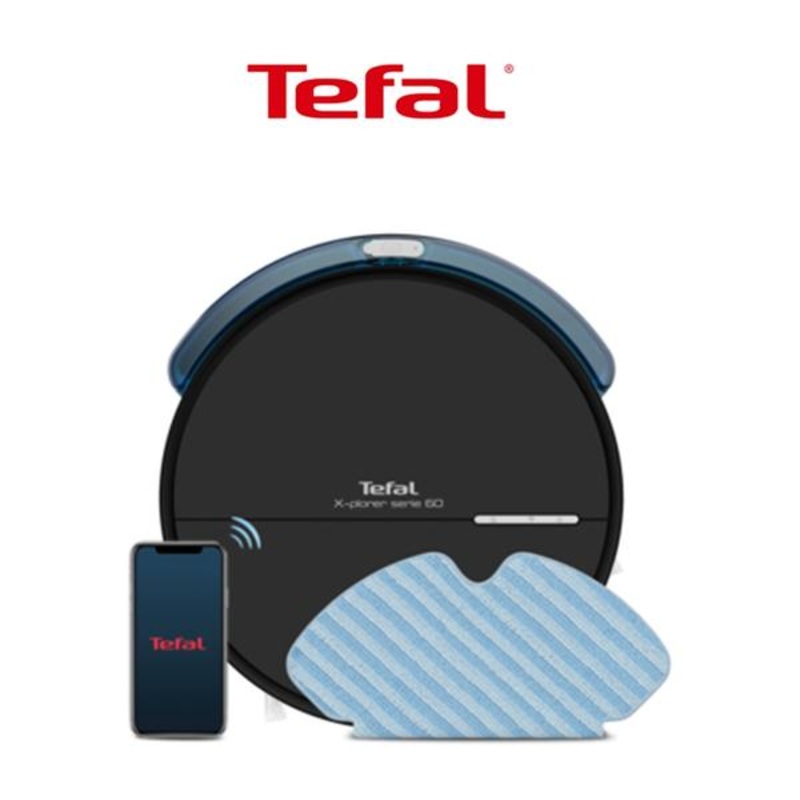 TEFAL Robot Vacuum Cleaner X-Plorer Series 60 Smart Navigation Ultra Thin and Compact 4 in 1 Cleaning Action Aqua Force Mop WiFi and Voice Assistant Compatible
