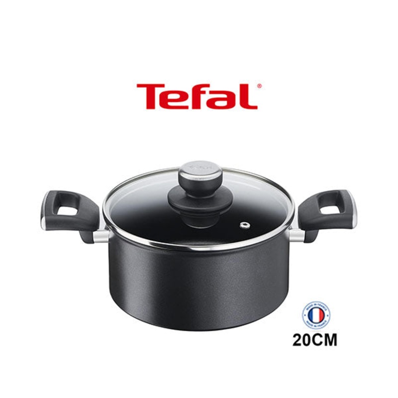 Tefal Unlimited 20cm Casserole with Glass Lid, Non Stick with Thermo Signal, Aluminium, Black, G2554422
