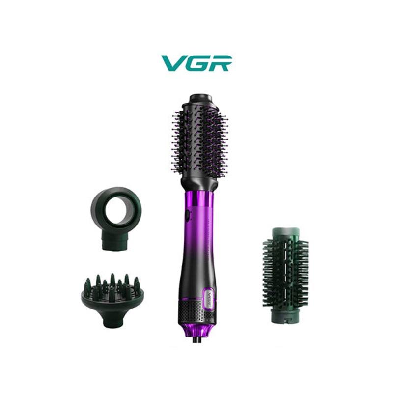 VGR Professional 1000- 1100W 4 in 1 Hot Air Brush, 4 Styling Heads, Diffuser, Concentrator, Round & Oval Brushes, Fast Drying & Volumizing, Suitable for All Hair Types