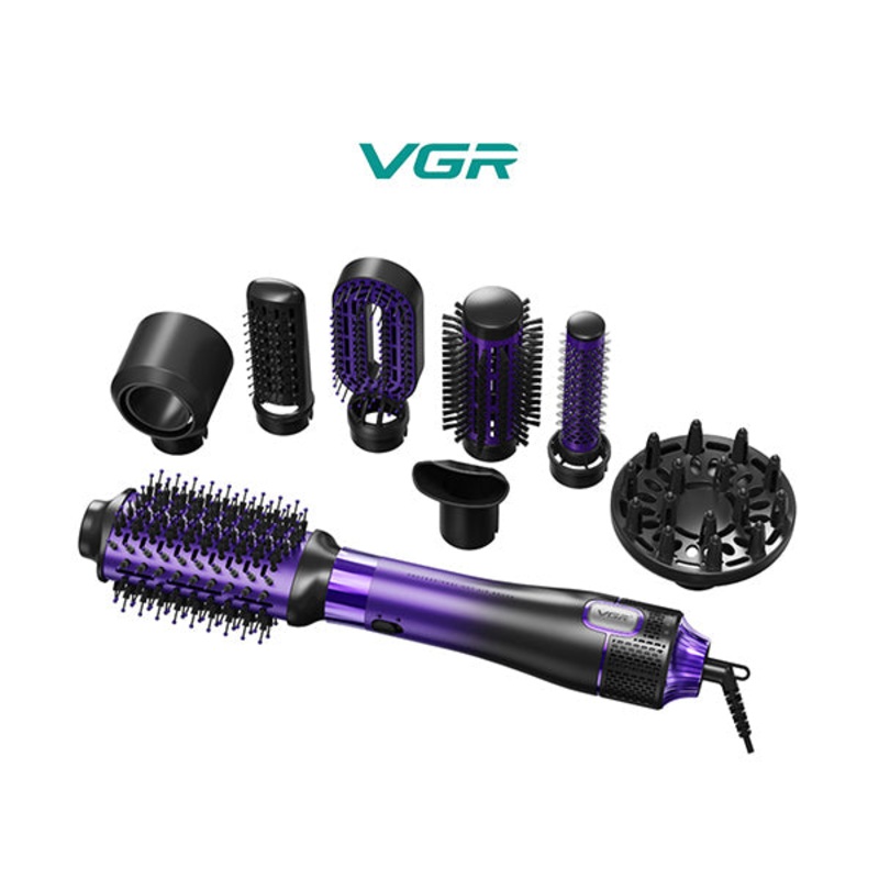 VGR Professional 1000 – 1100W | 8 in 1 Hot Air Brush | Multiple Styling Heads, Semi-Circular Comb, Concentrator Nozzle, Diffuser, Annular Concentrated Nozzle | Suitable for All Hair Types – V-488