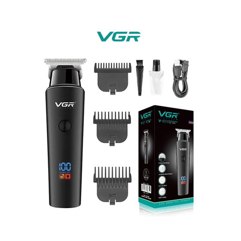 VGR Professional Cordless Rechargeable Hair Trimmer with USB Charging Cable, LED Display, Stainless steel blades, 3 Guide Combs for men Runtime: 500 minutes, 2000 mAh Li-ion Battery