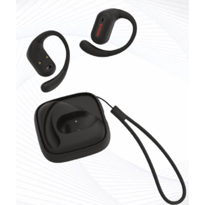 AIWA OPEN WEARABLE TRUE WIRELESS EARPHONES WITH CHARGING CASE, BLACK