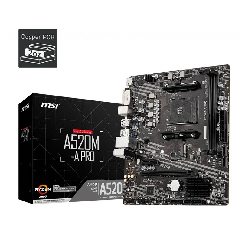 MSI A520M-A PRO AMD SOCKET AM4 MICRO ATX HDMI/DVI USB 3.2 GEN1 M.2 MOTHERBOARD,BLACK