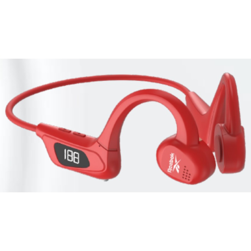 REEBOK BONE CONDUCTION WIRELESS HEADPHONES WITH DIGITAL DISPLAY, RED