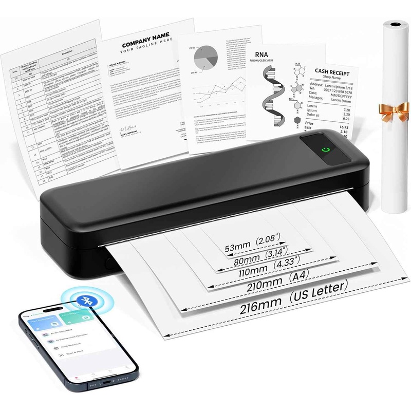 TATTMUSE PORTABLE WIRELESS PRINTER INKLESS THERMAL PRINTER, BLUETOOTH, BLACK