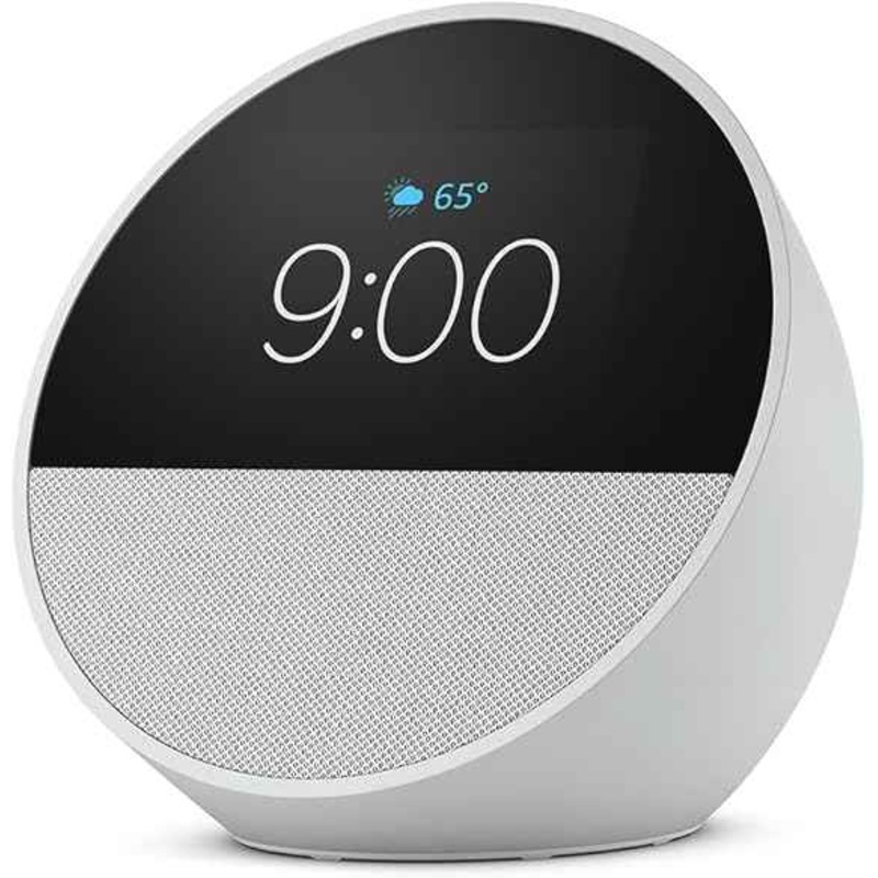AMAZON  ECHO SPOT (2024 RELEASE), SMART ALARM CLOCK WITH VIBRANT SOUND AND ALEXA – GLACIER WHITE, W