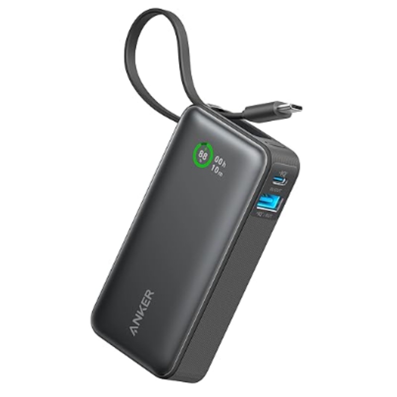 ANKER NANO 10K 30W POWER BANK WITH BUILT-IN USB-C CABLE, BLACK