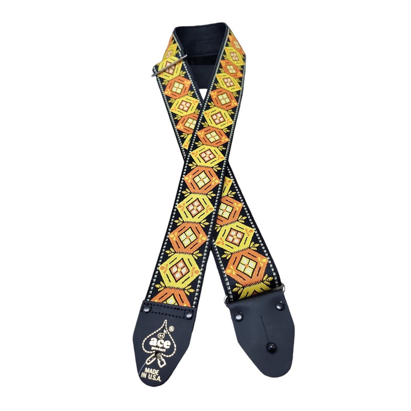 Ace DN-ACE16 2 Vintage Reissue Guitar Strap – Orange & Yellow on Black