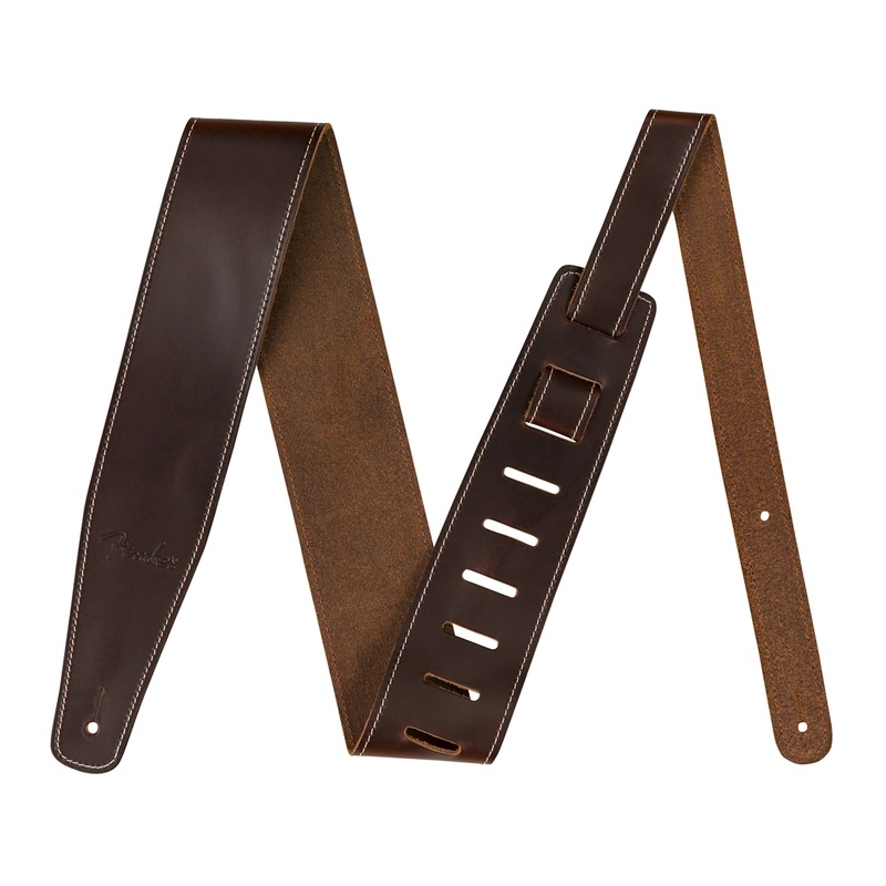 Fender Broken-In Leather Black Guitar Strap – Brown