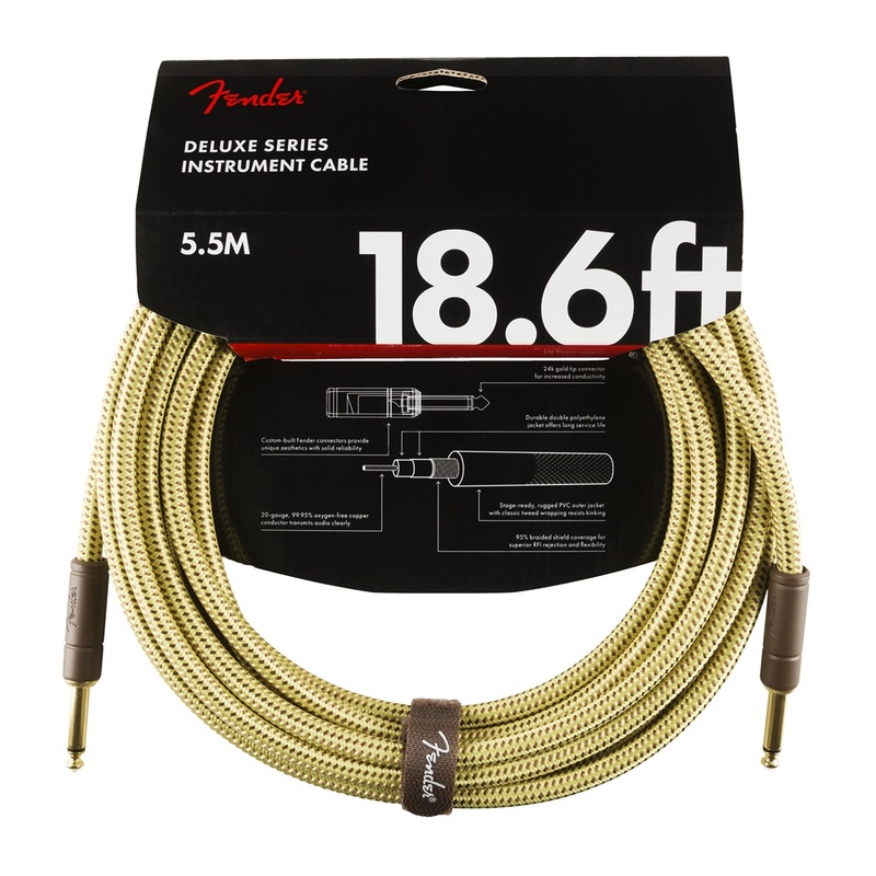 Fender Deluxe Series Straight to Straight Instrument Cable – 18.6 foot Tweed