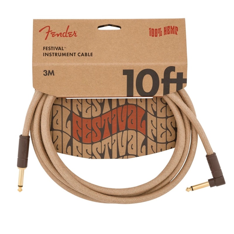 Fender Festival Hemp Straight to Right Angle Instrument Cable – 10 foot Natural