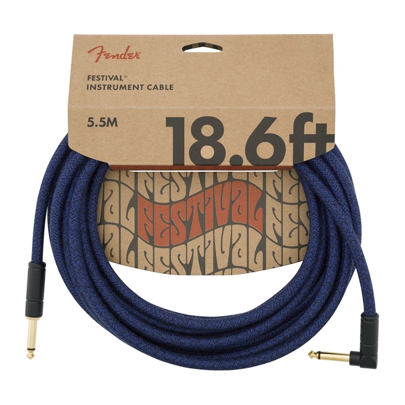 Fender Festival Hemp Straight to Right Angle Instrument Cable – 18.6′ Blue Dream
