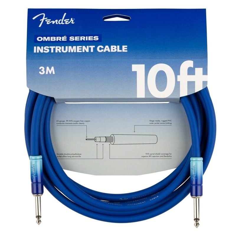 Fender Ombr Series Straight to Straight Instrument Cable – 10 foot, Belair Blue