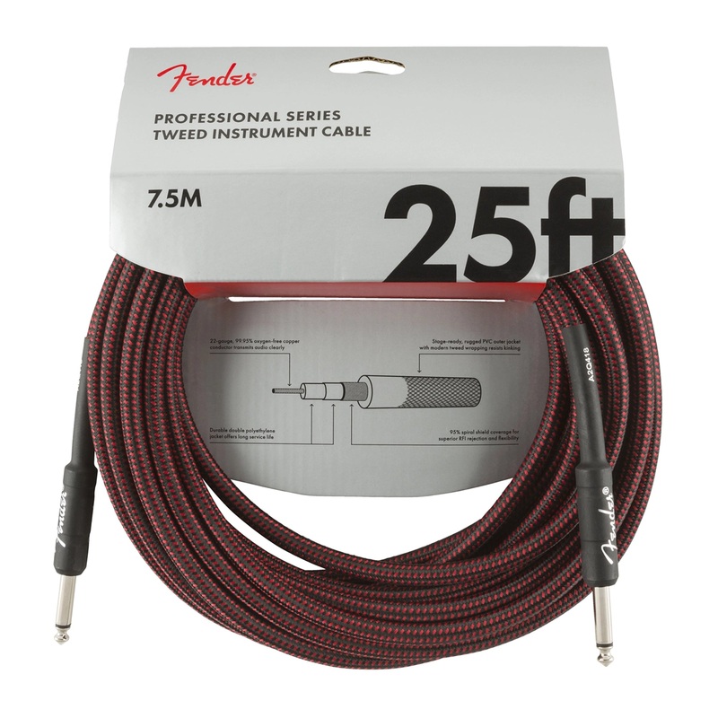 Fender Professional Series Straight to Straight Instrument Cable – 25 foot Red Tweed