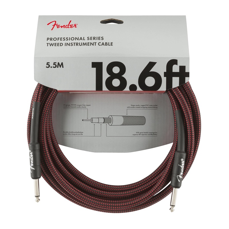 Fender Professional Series Straight to Straight Instrument Cable – 18.6 foot Red Tweed