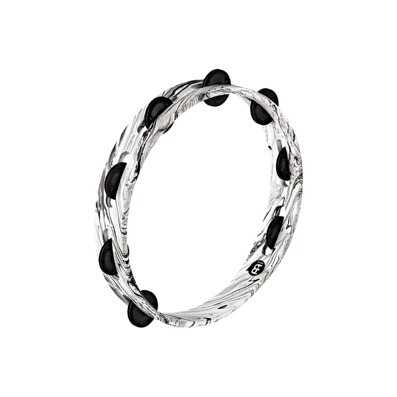 Meinl Traditional Wood Tambourine with 1 Row Black Plated Steel Jingles White Marble