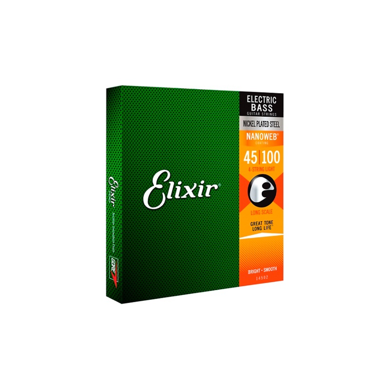 Elixir Nickel-Plated Steel 4-String Bass Strings with NANOWEB Coating, Long Scale, Light (.045-.100)