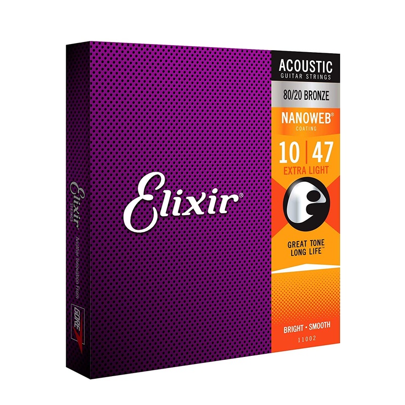 Elixir Strings 80/20 Bronze Acoustic Guitar Strings w NANOWEB Coating, Extra Light (.010-.047)