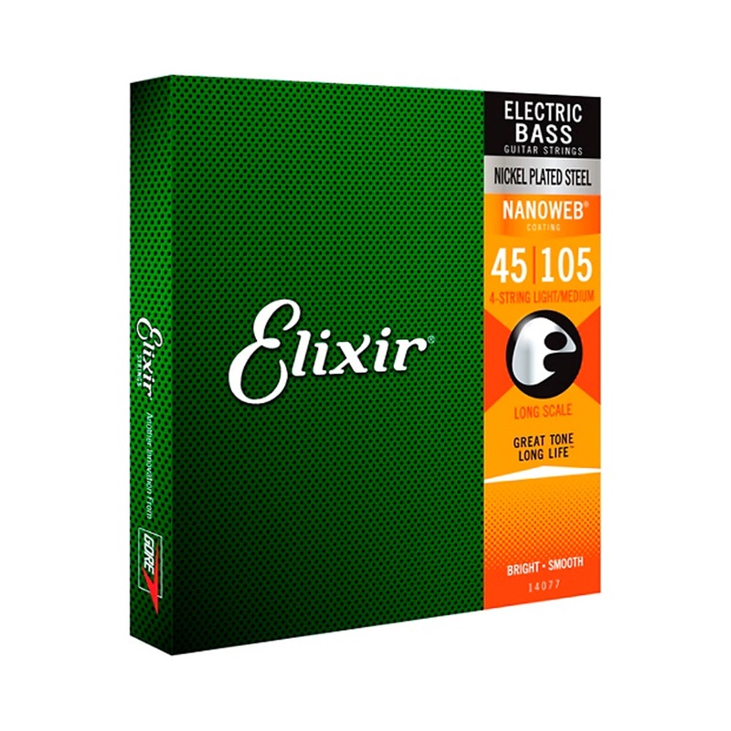 Elixir Nickel-Plated Steel 4-String Bass Strings with NANOWEB Coating, Long Scale, Light (.045-.105)