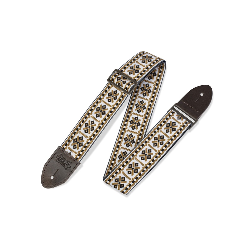 Levy’s 2 Woven Guitar Strap with Diamond  Gold & White Motif