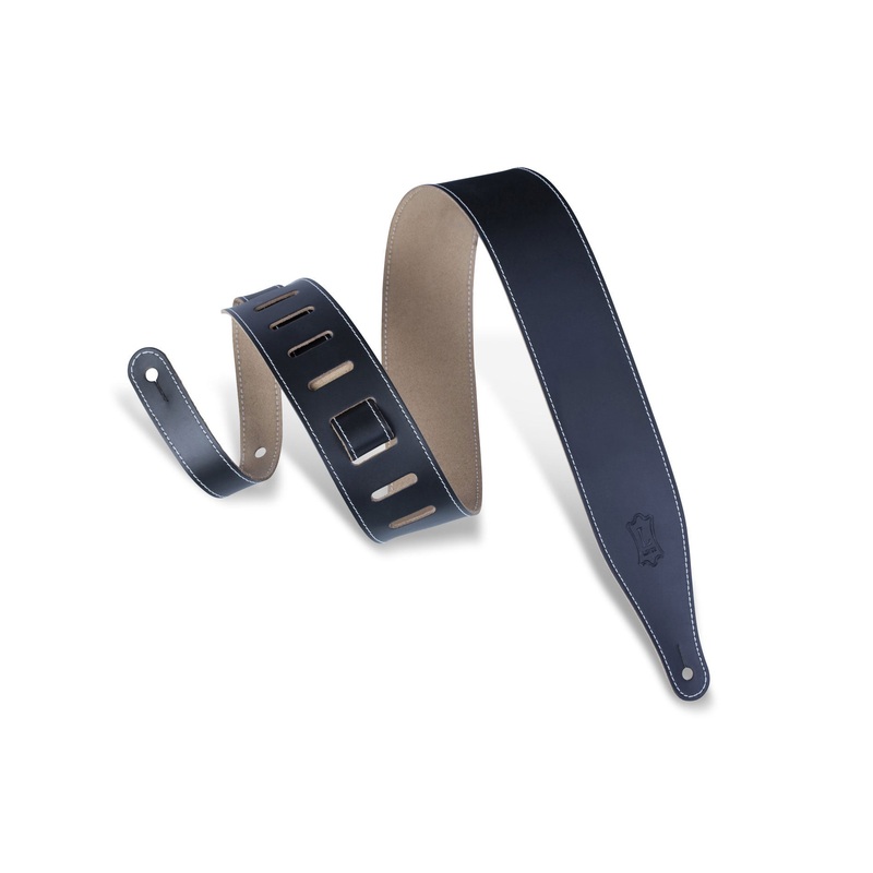 Levys 2 1/2 Wide Black Genuine Leather Guitar Strap