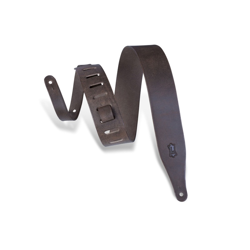 Levys 2.5 Wide Dark Brown Veg-Tan Leather Guitar Strap