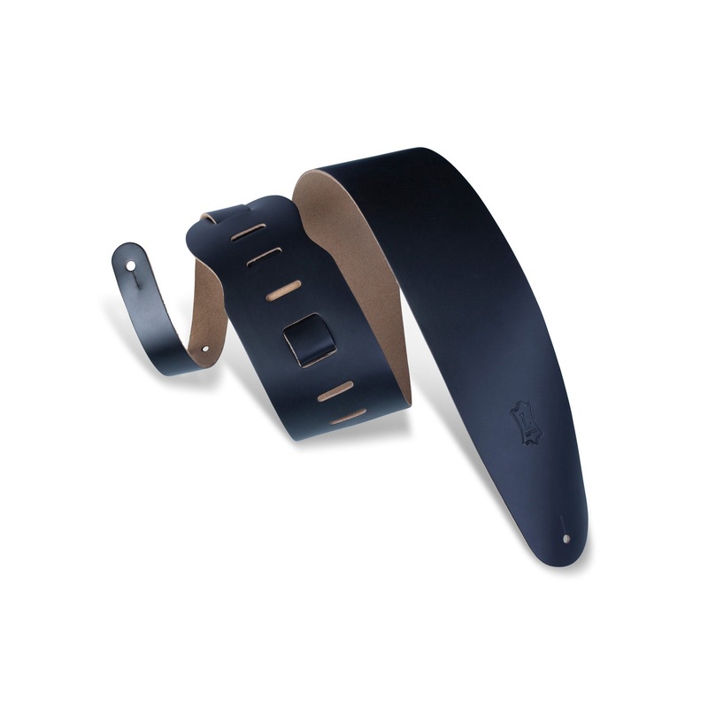 Levys 3.5 Wide Black Genuine Leather Bass Guitar Strap Black