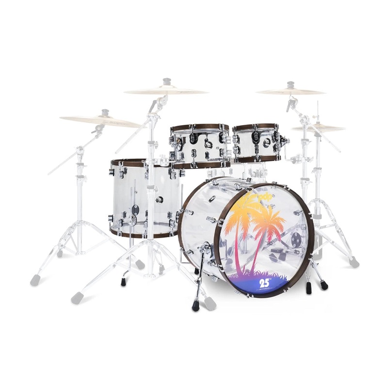 PDP 25th-Anniversary 4-piece Shell Pack – Clear Acrylic with Walnut-Stained Hoops