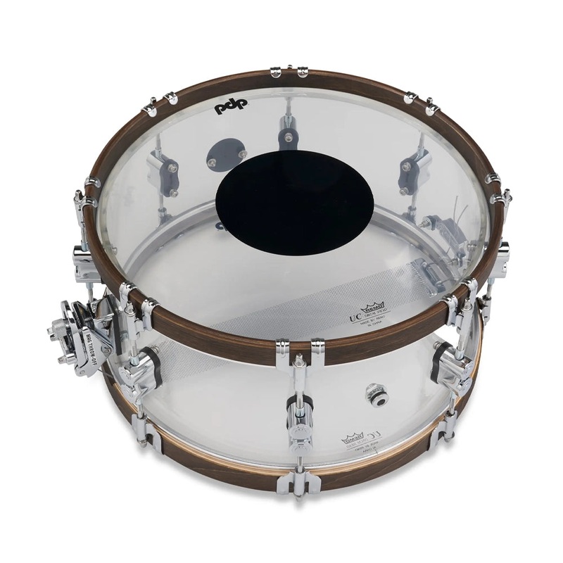 PDP 25th-anniversary Snare Drum – 6.5 inch x 14 inch, Clear Acrylic with Walnut-stained Hoops