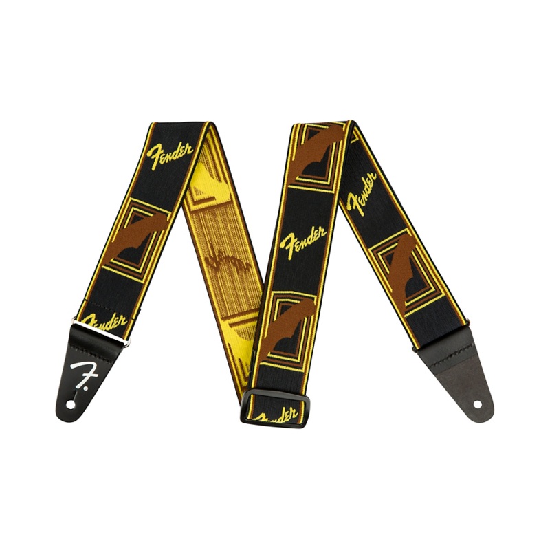 Fender WeighLess Monogram Guitar Strap Black, Yellow, and Brown 2 in.