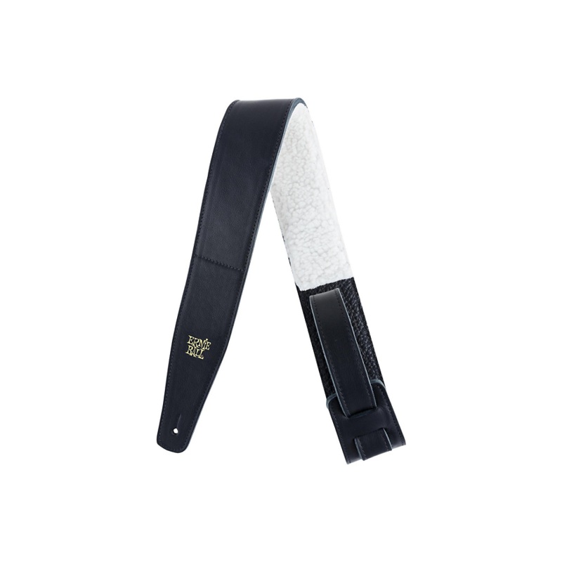 Ernie Ball 2.5 Adjustable Italian Leather W/ Fur Pad Guitar Strap Black 2.5 in.