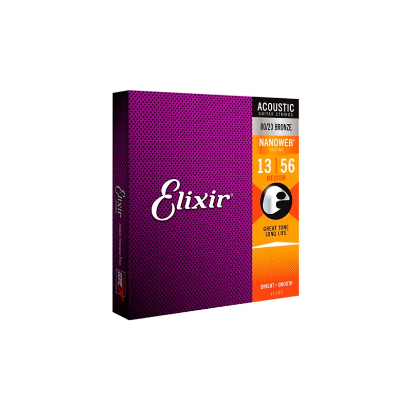 Elixir 80/20 Bronze Acoustic Guitar Strings with NANOWEB Coating, Medium (.013-.056)