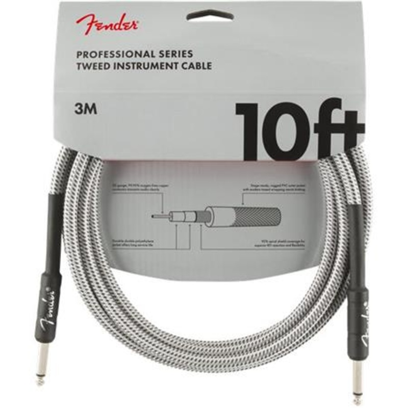 Fender Professional Series Instrument Cable, 10′ Straight/Straight, White Tweed
