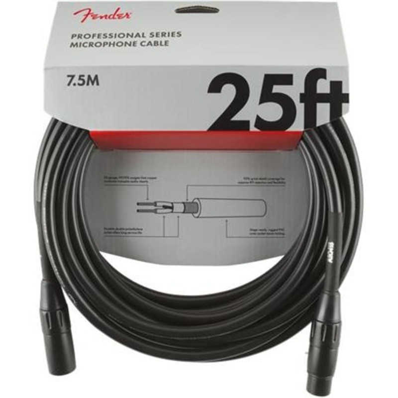 Fender Professional Series Microphone Cable, 25′ Straight/Straight, Black