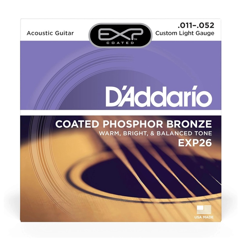 D’Addario Custom Light Gauge (.011-.052) Coated Phosphor Bronze Acoustic Guitar Strings
