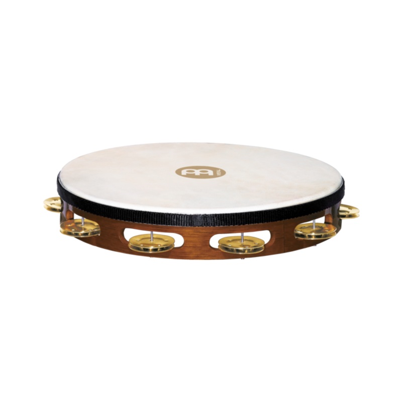 Traditional Goat-Skin Wood Tambourine, Brass Jingles