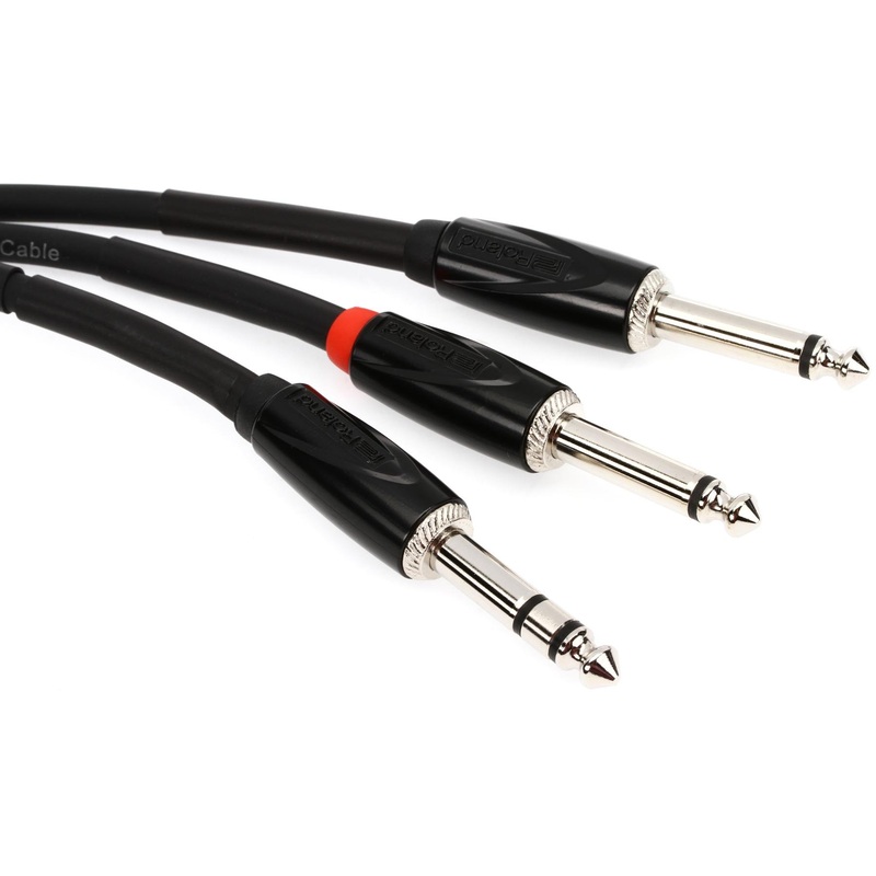 Roland Black Series 1/4 TRS Male to Dual 1/4 TS Male Insert/Splitter Cable – 10 ft