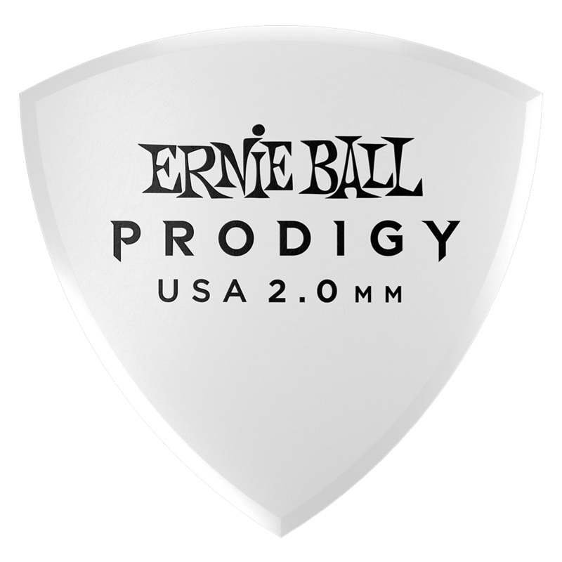Ernie Ball Prodigy 2.0mm Delrin Guitar Picks 6 Pack – White Large Shield