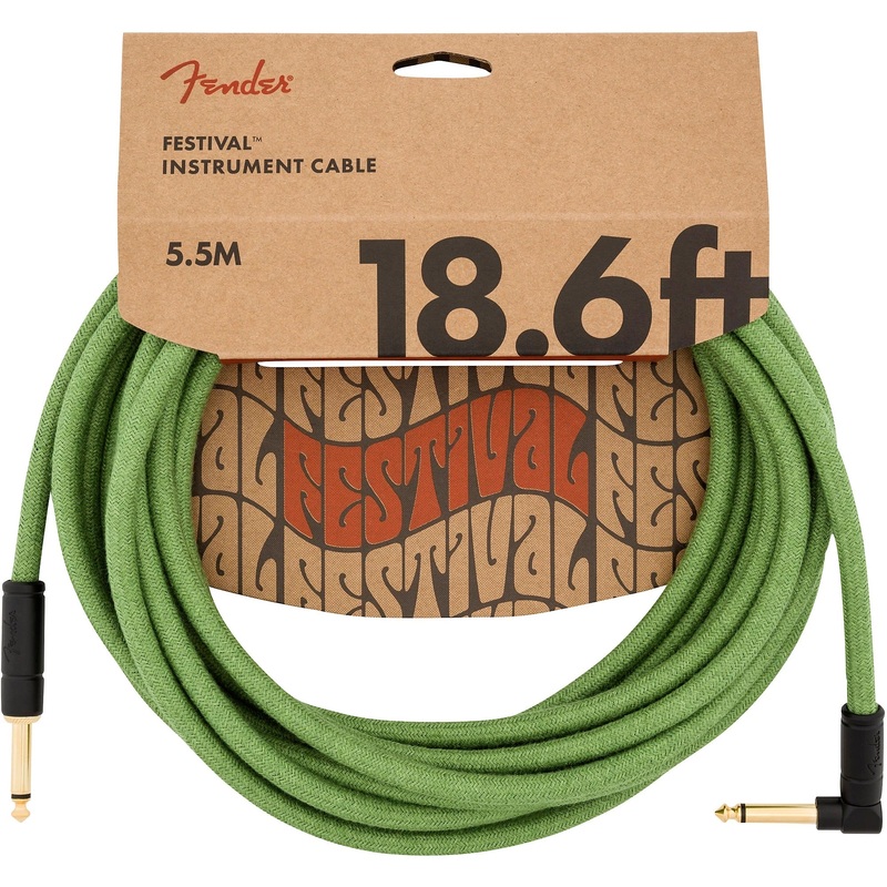 Fender Festival Pure Hemp Straight to Angle Instrument Cable 18.6 ft. Green