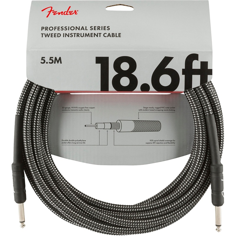 Fender Professional Series Straight to Straight 18.6′ Instrument Cable – Gray Tweed