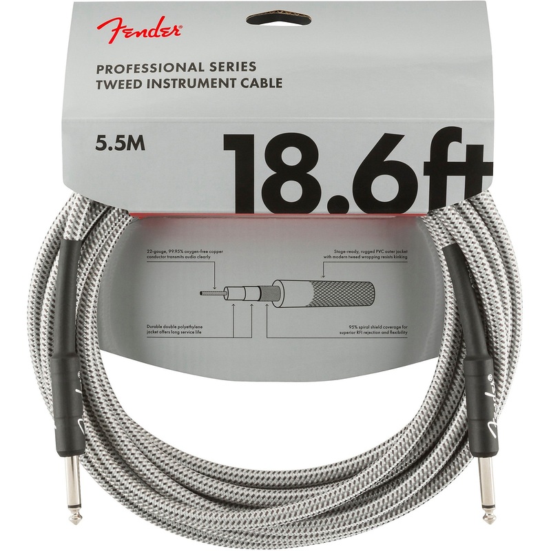 Fender Professional Series Straight to Straight 18.6′ Instrument Cable – White Tweed
