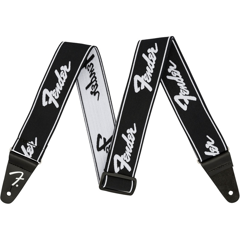 Fender Weighless Running Logo 2 Wide Guitar Strap – Black/White