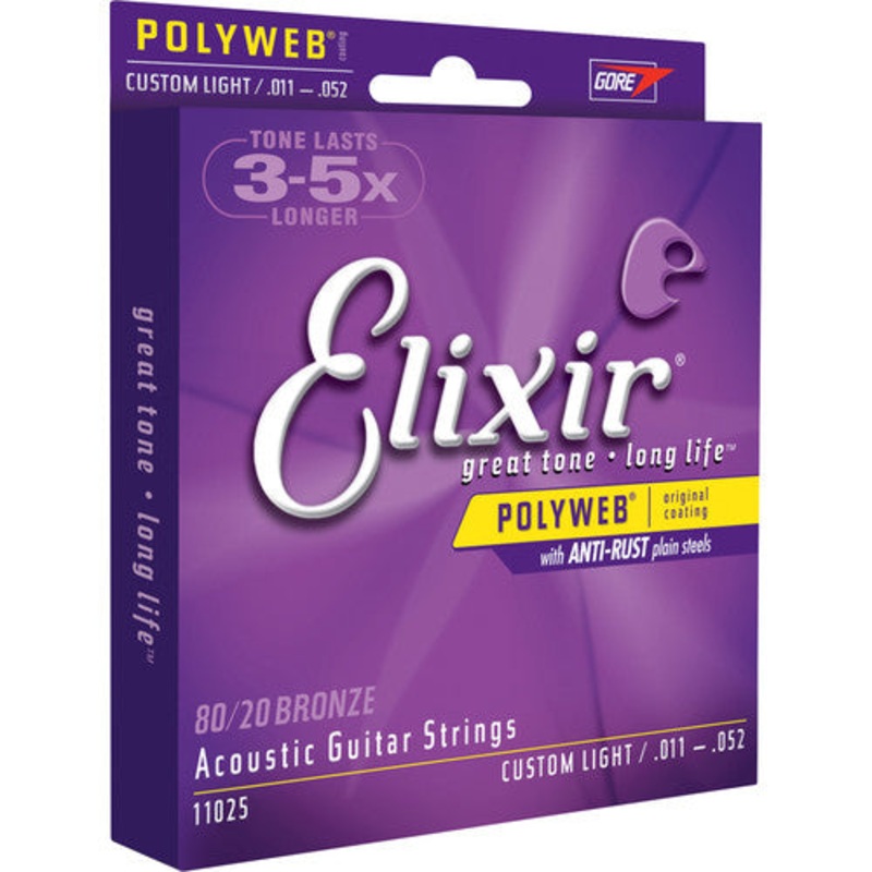 Elixir Acoustic 80/20 Bronze Polyweb Coated Guitar Strings 11-52
