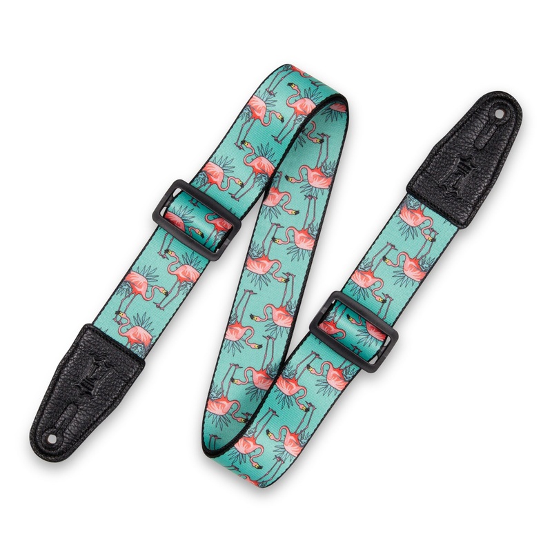 Levy’s 2 Polyester Guitar Strap W/Leather Ends – Flamingos