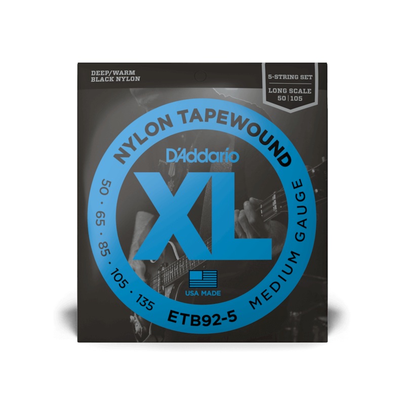 D’Addario Medium Black Nylon Tapewound 5 String Bass Set 50-135