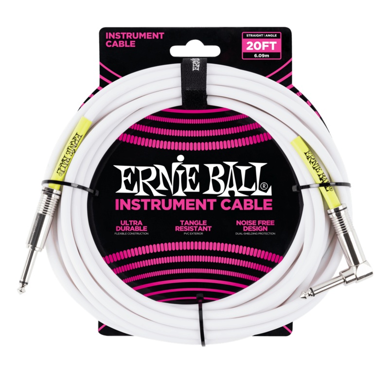 Ernie Ball 20ft Straight to Angle Instrument Cable – White / Green