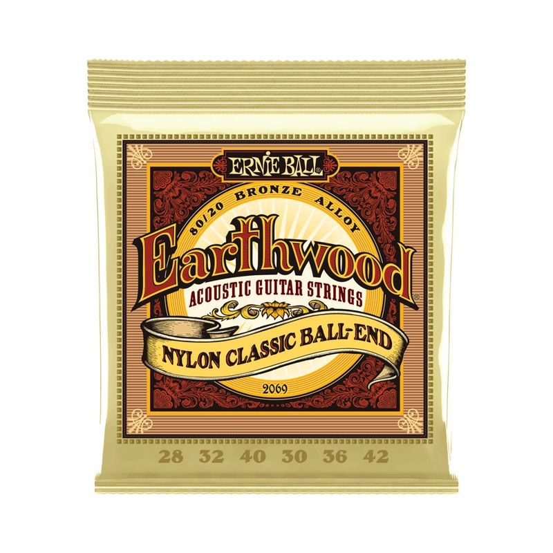Ernie Ball Earthwood 80/20 Bronze Folk Nylon Classic Ball-end Guitar Strings – .028-.042