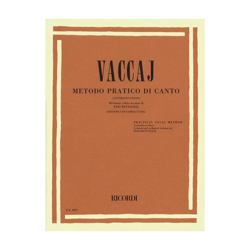 Vaccaj Metodo Pratico Di Canto Contra Alto o Basso  Book/Cd