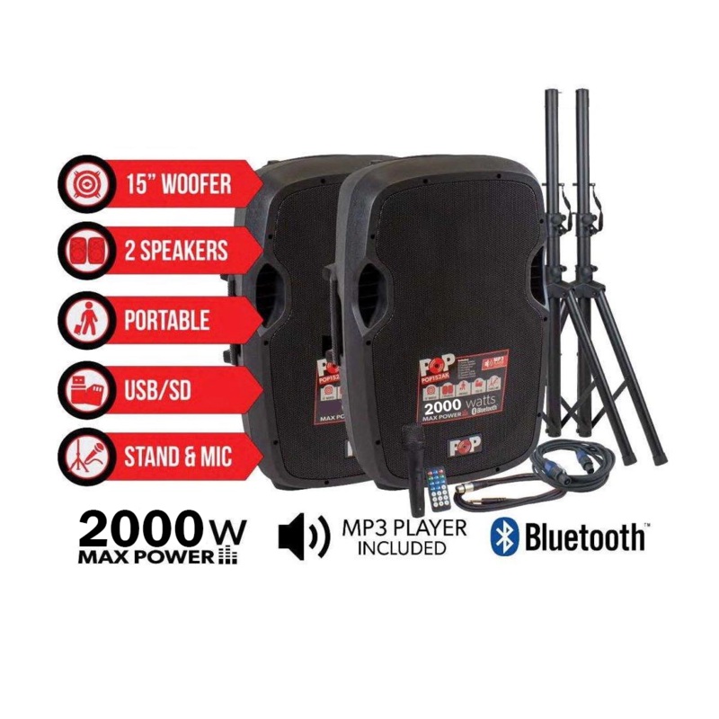 Blastking POP152AK 15 Bluetooth Active & Passive Speaker Box Combo