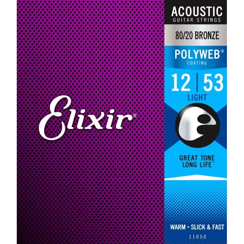 Elixir 12-53 Polyweb Light Gauge 80/20 Bronze Acoustic Guitar Strings